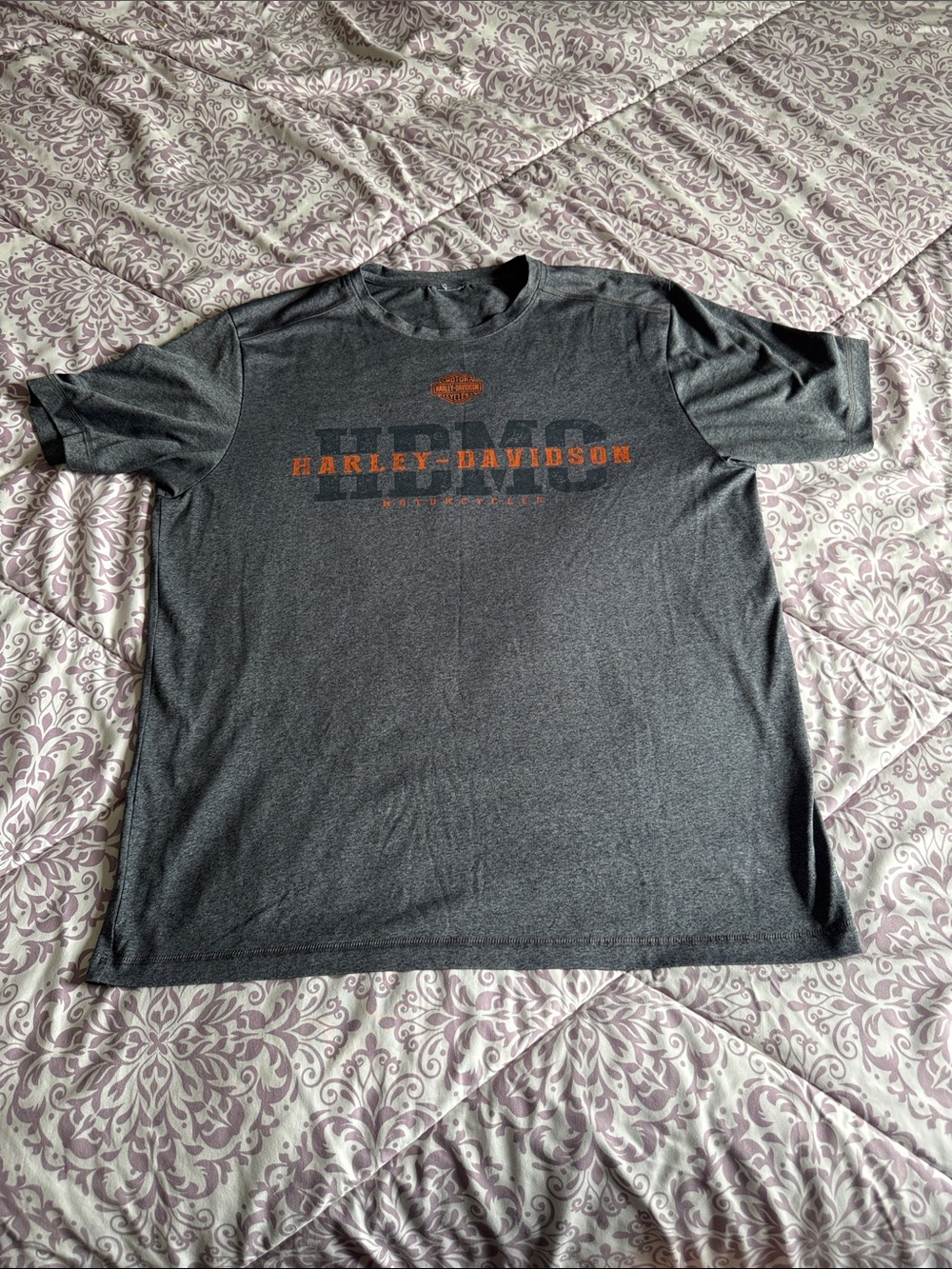 Harley-Davidson Charcoal Gray Short Sleeve Tee with Orange Logo-XL